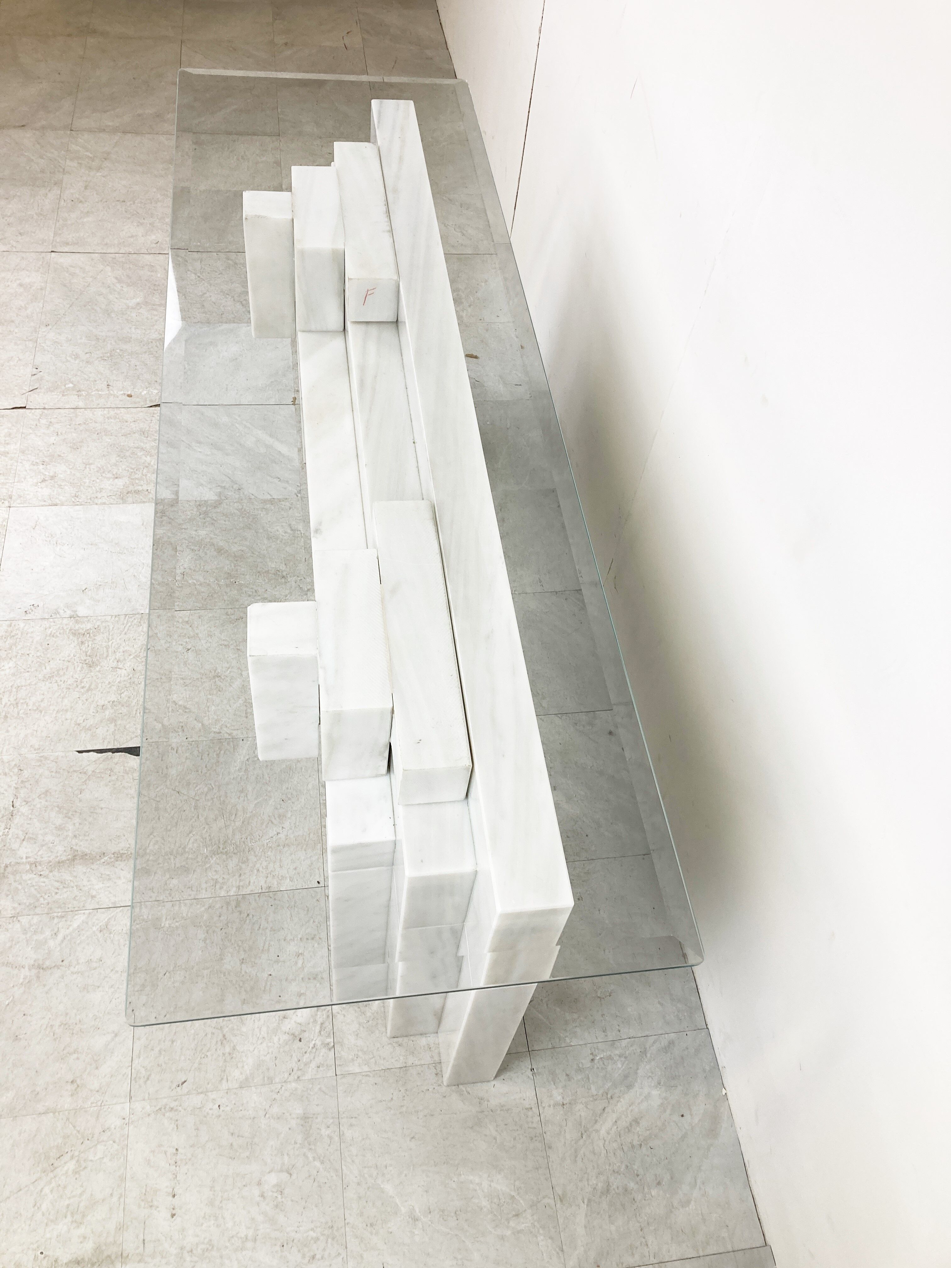 Vintage white marble console table Italy, 1980s