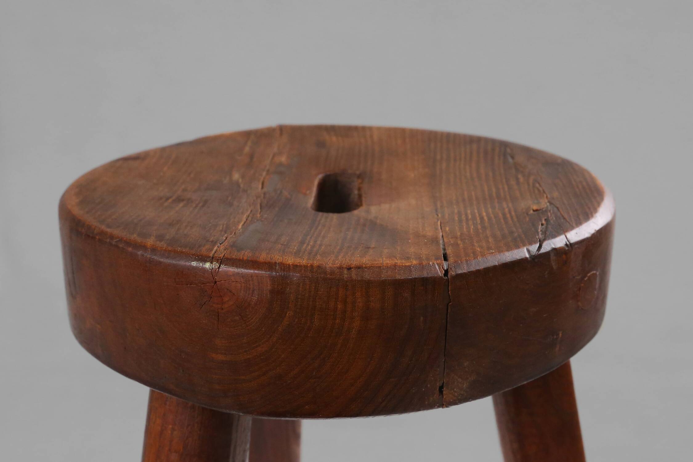 Rustic Wooden Stool with Handle, 1920s