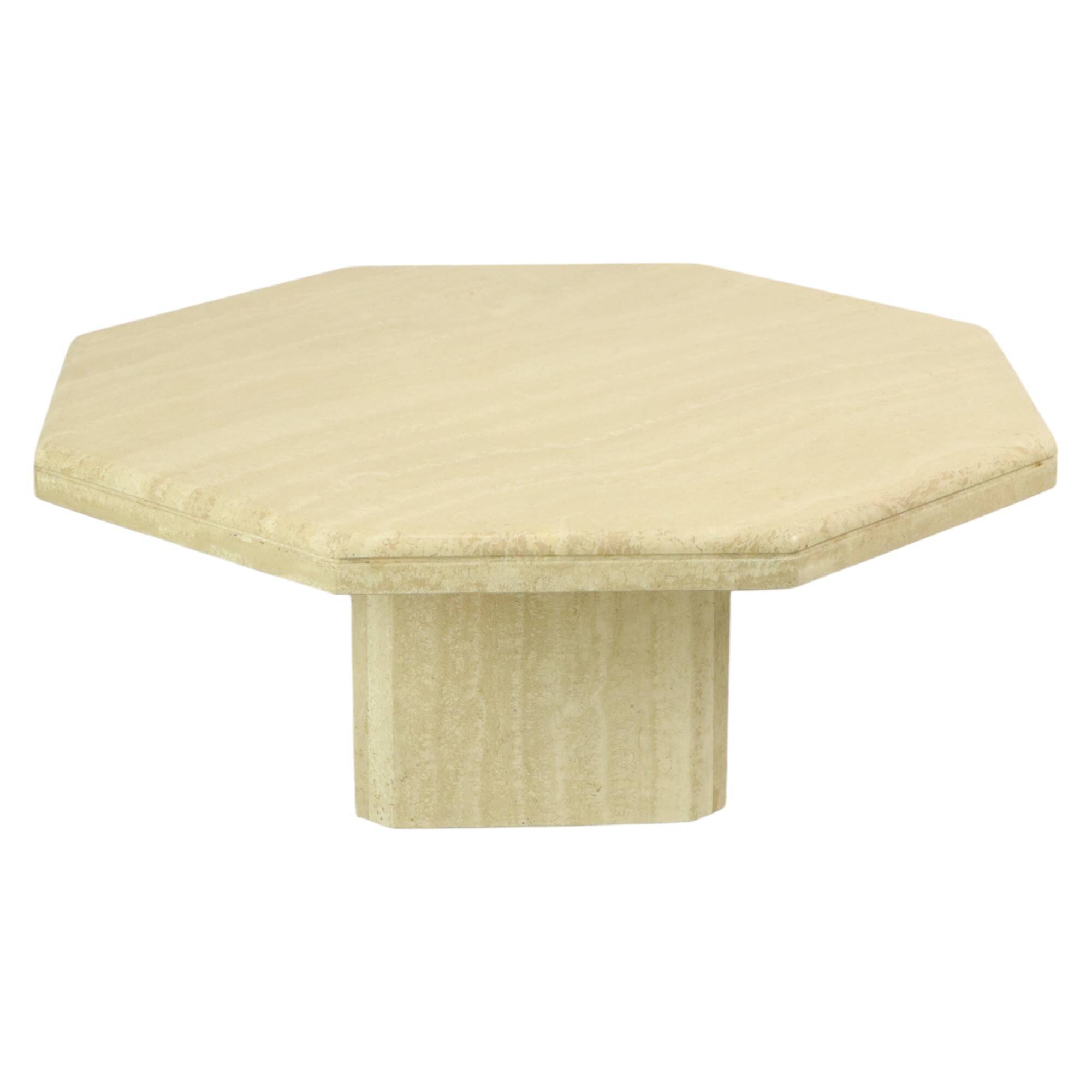 Vintage Octagonal Travertine Coffee Table 70s Design Italian