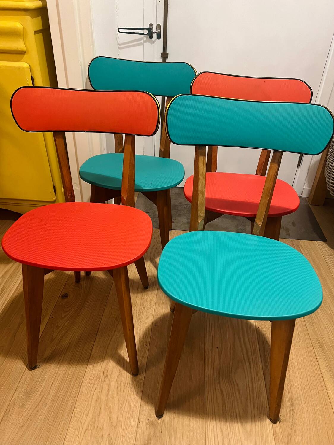 Set of 4 Vintage Compass Leg Chairs 70s
