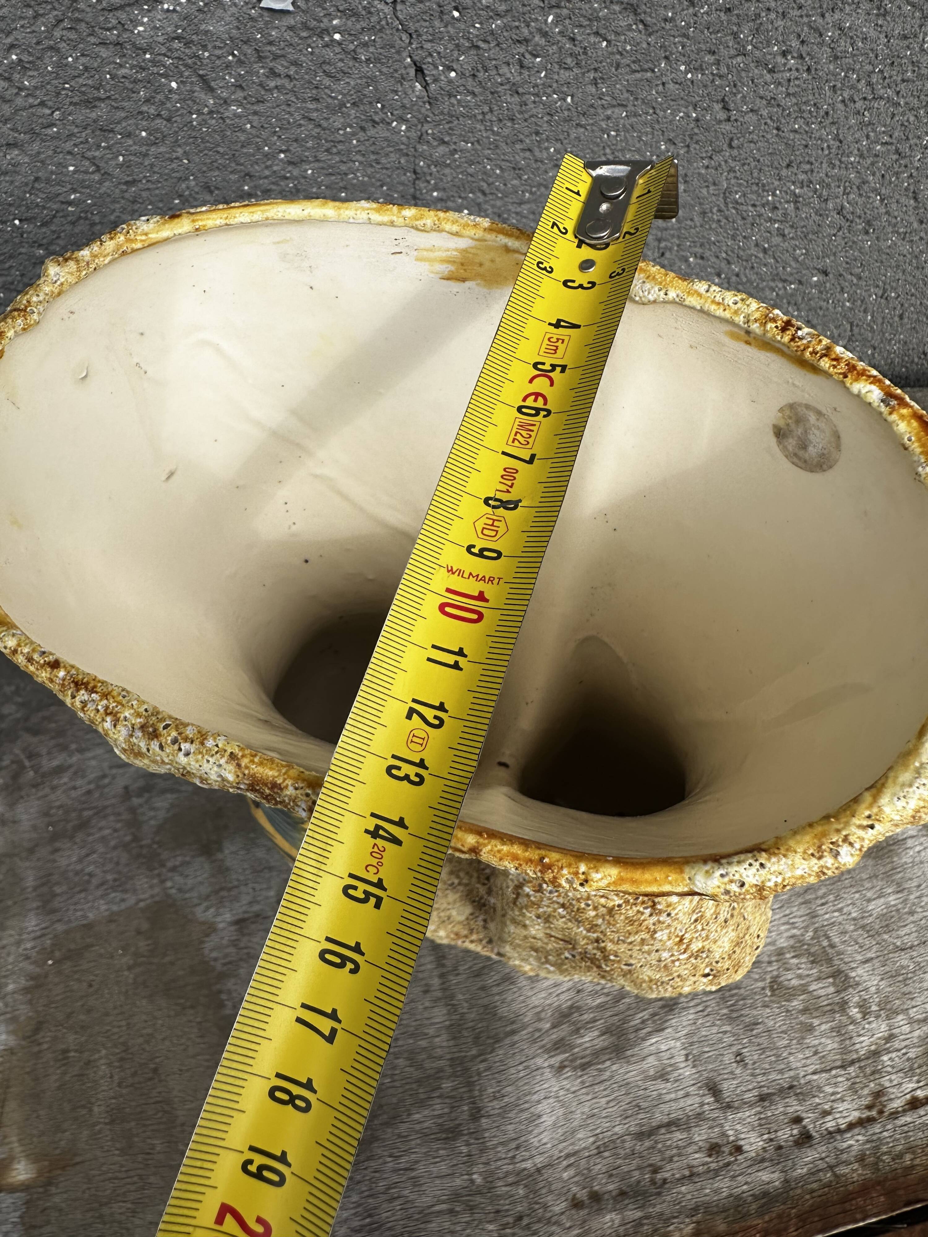 Large Glazed Ceramic Vase with Floral and Fat Lava Decor - Vallauris