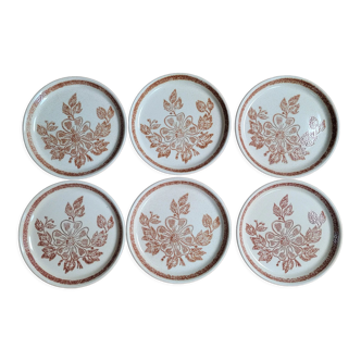 Set 6 flat plates stoneware flowers