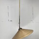 Telescopic brass and pencil reed rattan bamboo hanging pendant lamp, Italy 1970s
