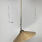 Telescopic brass and pencil reed rattan bamboo hanging pendant lamp, Italy 1970s
