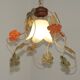 French Vintage Leaf Metal and Wood Hanging Light Textured Glass Shade