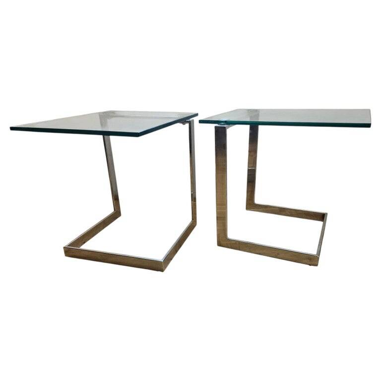 Pair of Midcentury Cantilevered Glass & Chrome Coffee Tables GEBRA, 1980s