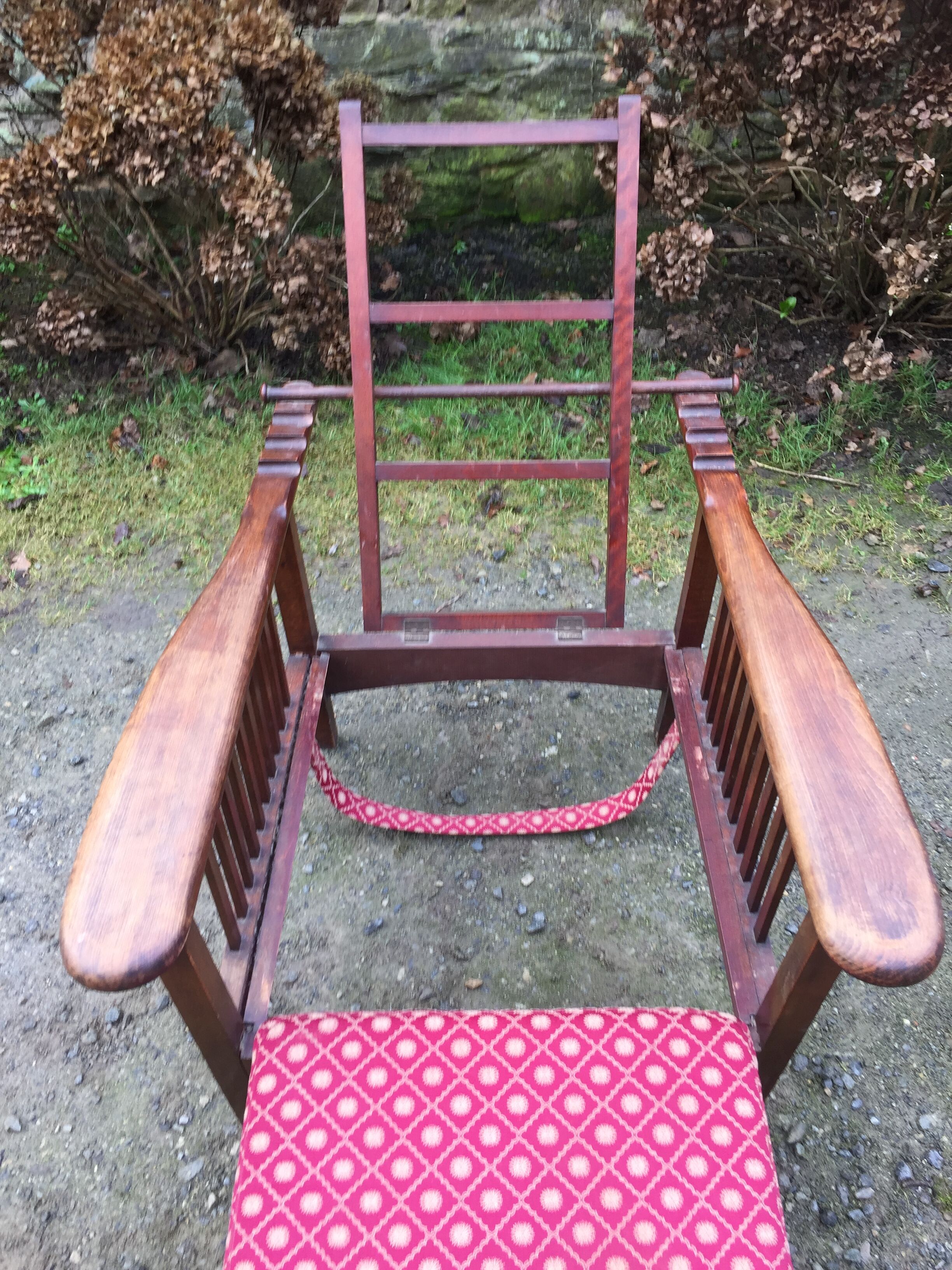 Vintage morris armchair in beech and fabric bordeaux napoleon iii