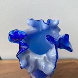 Murano cobalt blue vase with ruffled edge