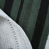 Turkish Green Black Striped Vintage Kilim Rug, 81x163Cm