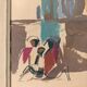 Mid-Century Modern Swedish "Seated Figures" Vintage Figurative Painting, Framed
