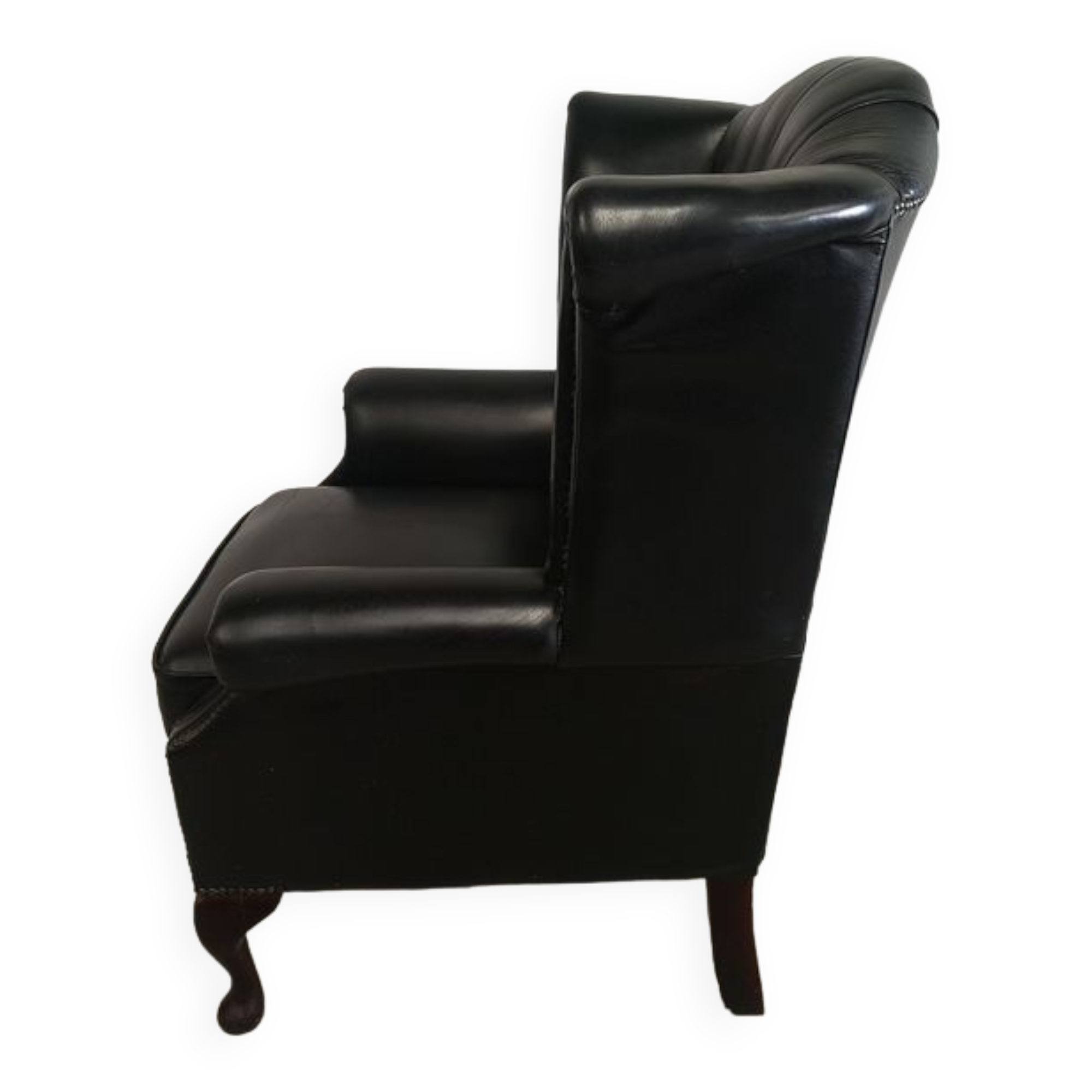 Fauteuil bergère chesterfield cuir noir