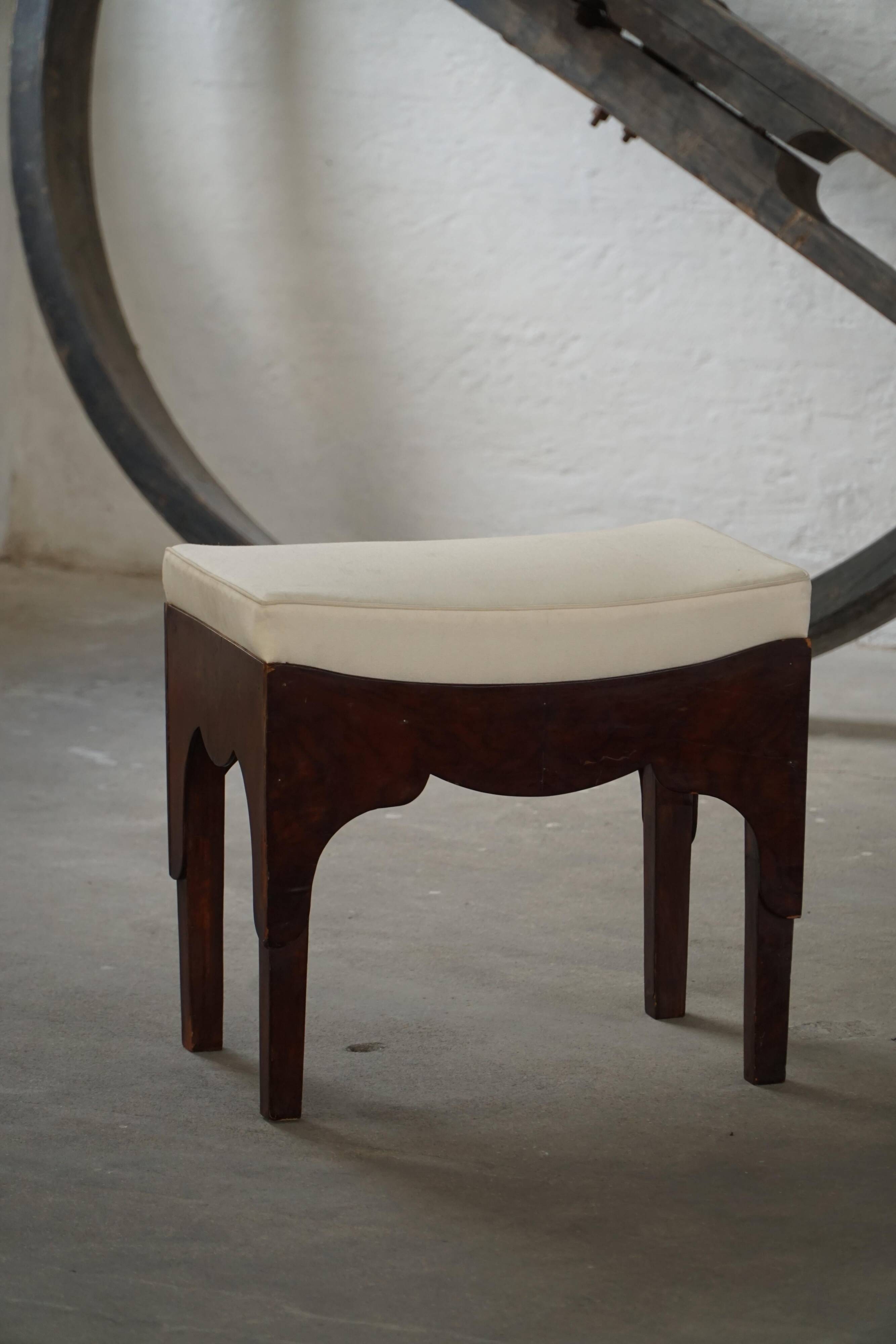 Early 20th-century mahogany vanity stool, made by a Danish cabinetmaker.