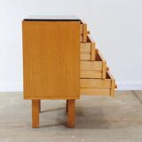 Mid-century bedside tables with ash veneer and black glass by František Mezulánik, Nový Domov, Czechoslovakia, 1970s.