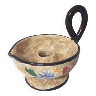 Floral motif ceramic candle holder signed J Massier Vallauris