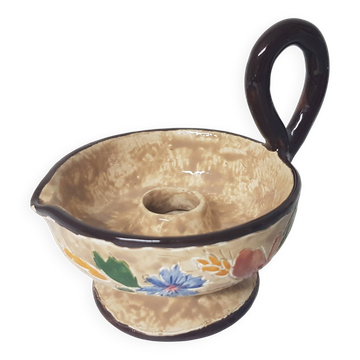 Bougeoir motif floral en céramique signé J Massier Vallauris