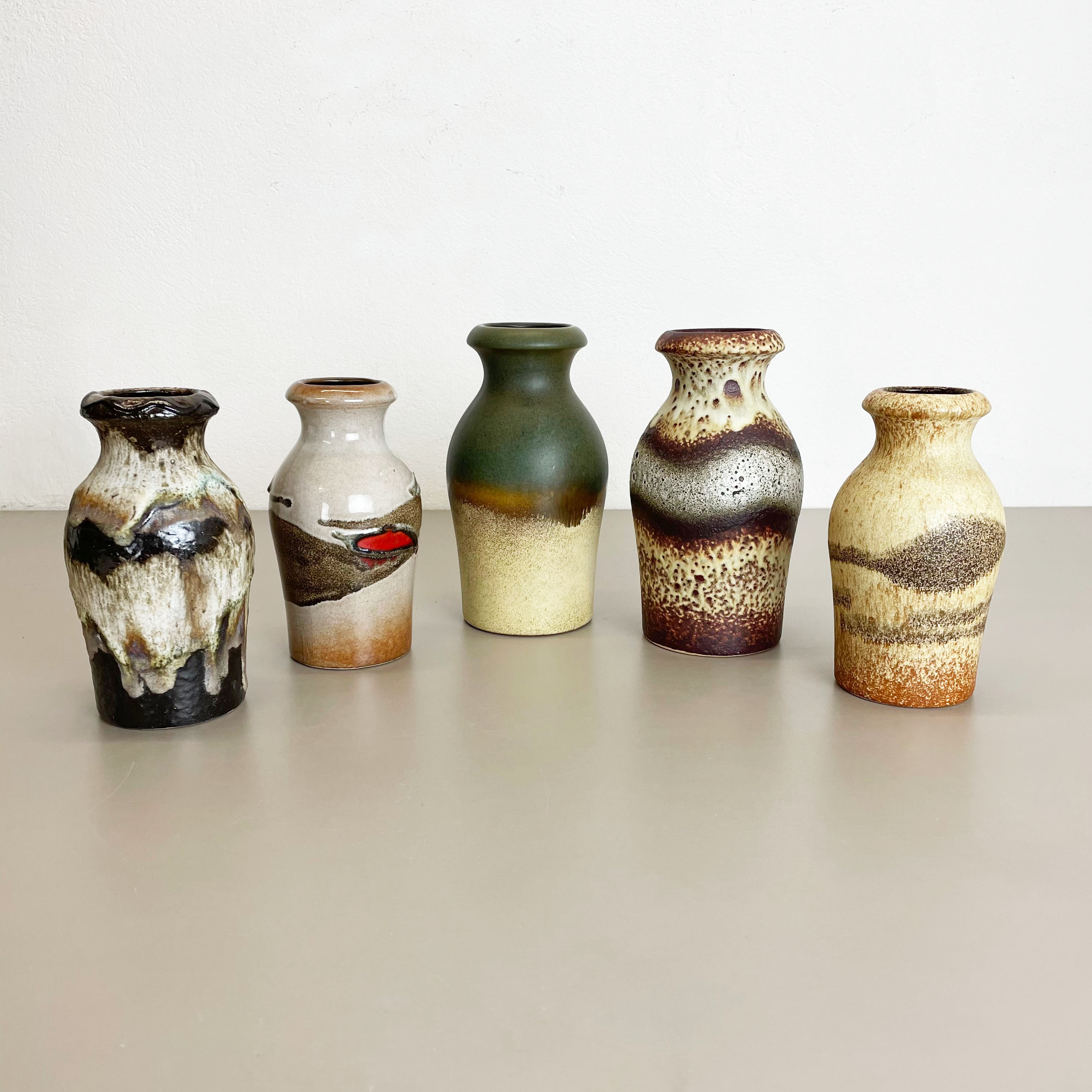 Set of Five Vintage Pottery Fat Lava Vases Made by Scheurich, Germany, 1970s