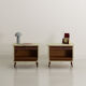 Pair of vintage bedside tables completely restyled in pale green on solid beech compass legs