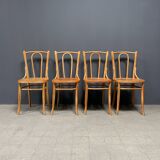 Set of 4 wooden bistro chairs with graceful seats