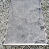 Coffee table from the 70s in chrome metal with smoked glass top in neo-classical style