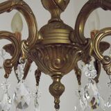 French Mid-Century Bronze 6-Light Chandelier with Crystal Droplets 5491