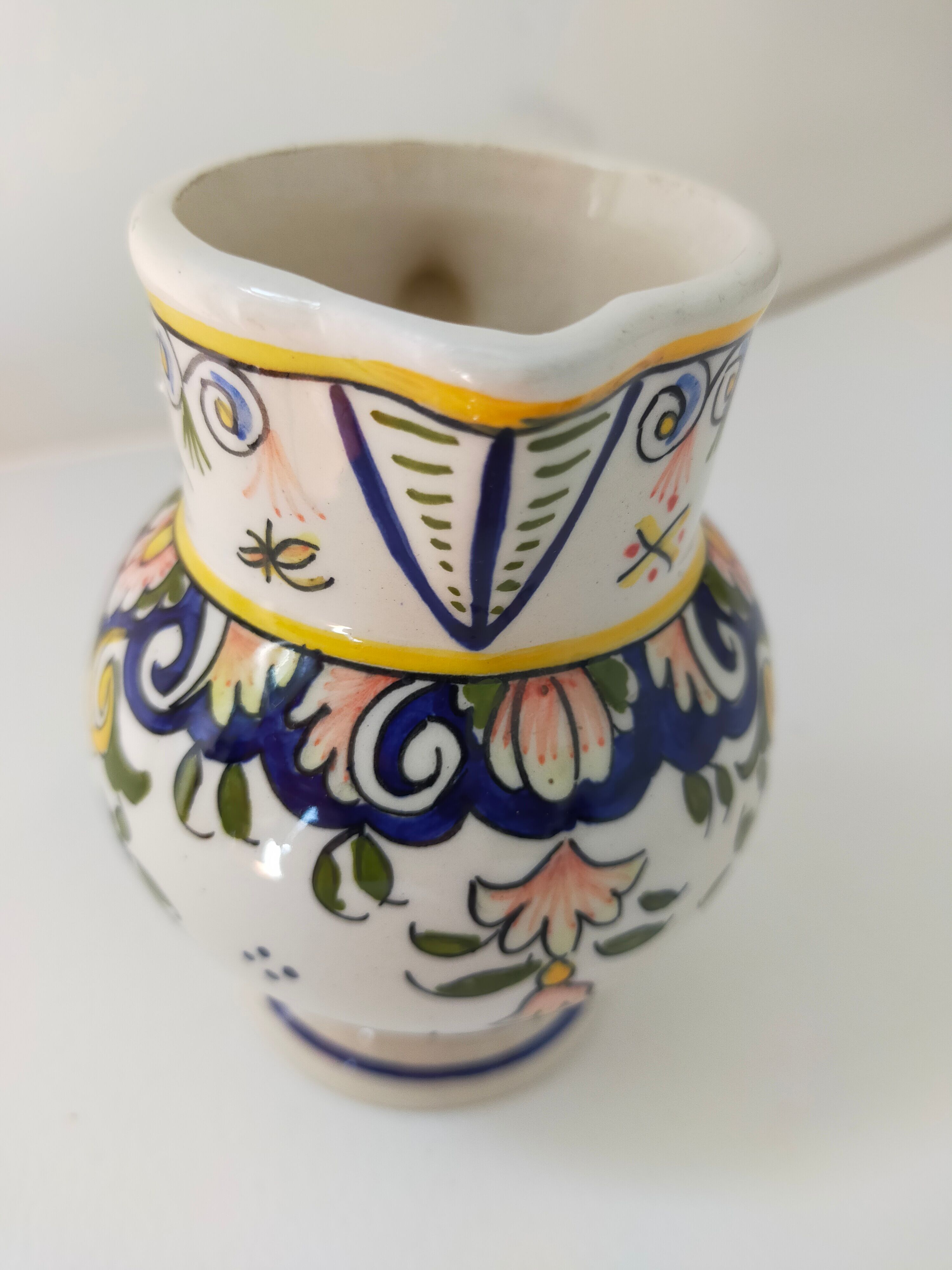 Vintage pitcher Desvres décor Rouen handmade signed