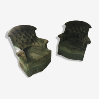 Paire de grands fauteuils crapauds