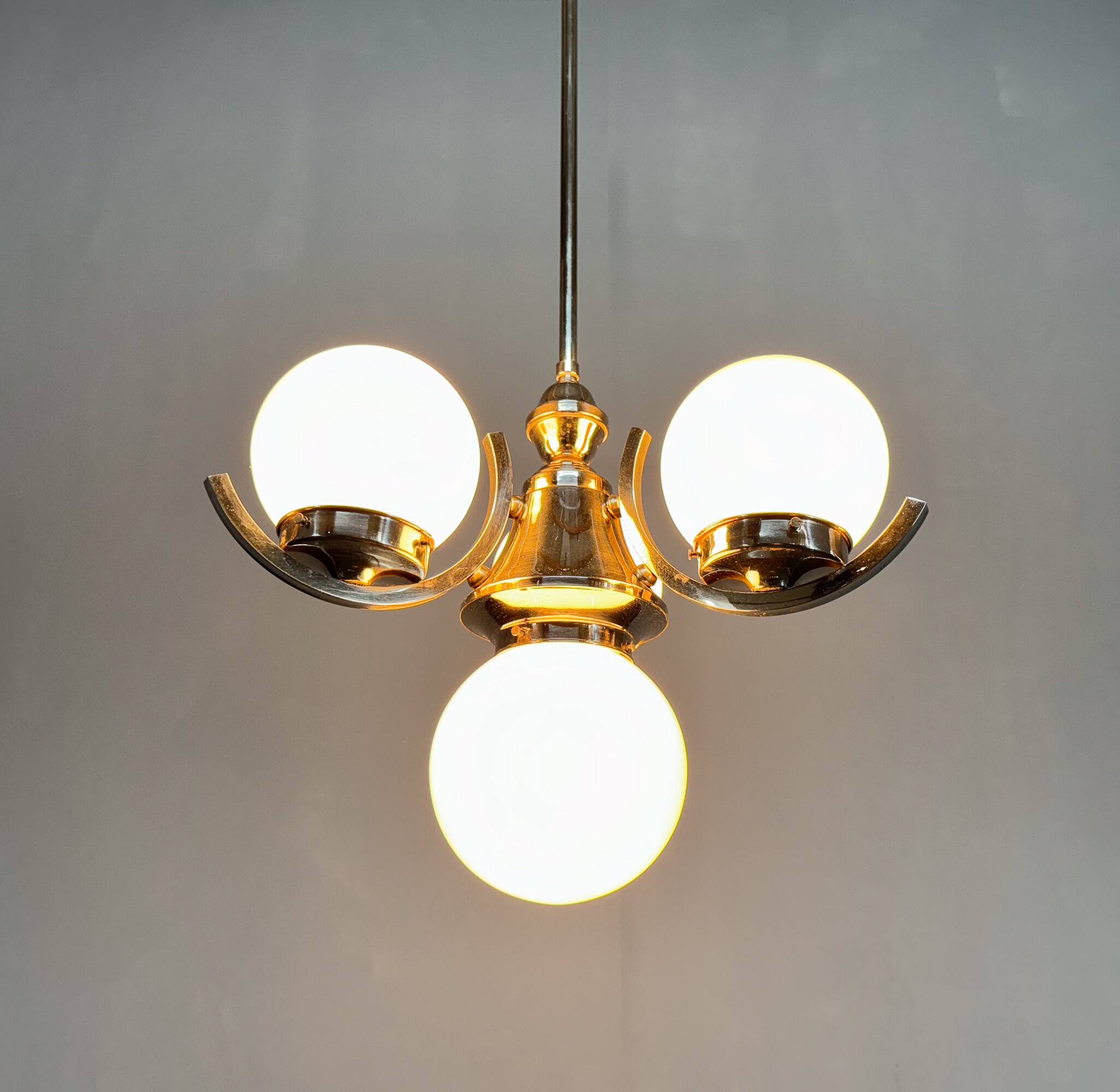 Art Deco Chrome and Pink Glass Chandelier, 1930's