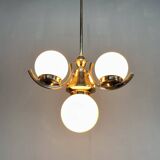 Art Deco Chrome and Pink Glass Chandelier, 1930's