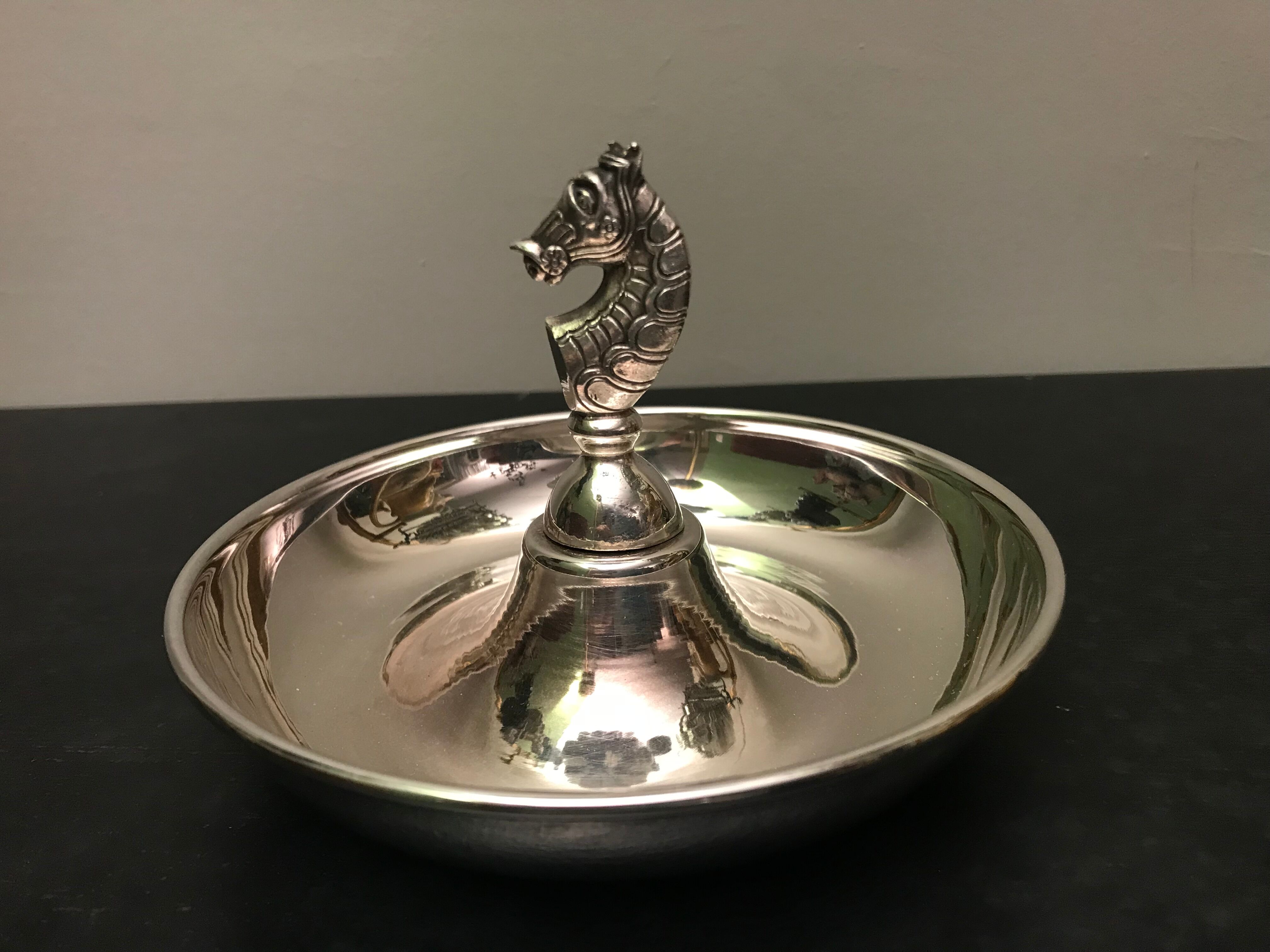 Silver metal horse ashtray