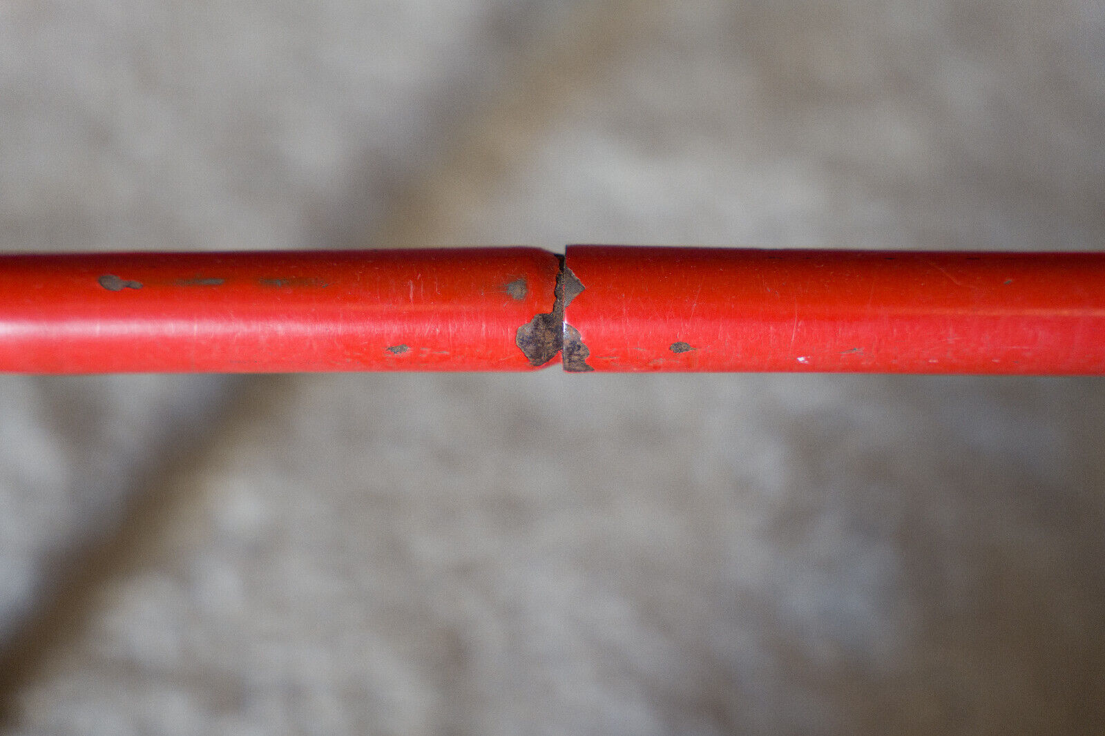 Screw stool red ironwork 1960 wooden seat