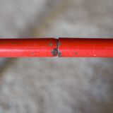 Screw stool red ironwork 1960 wooden seat