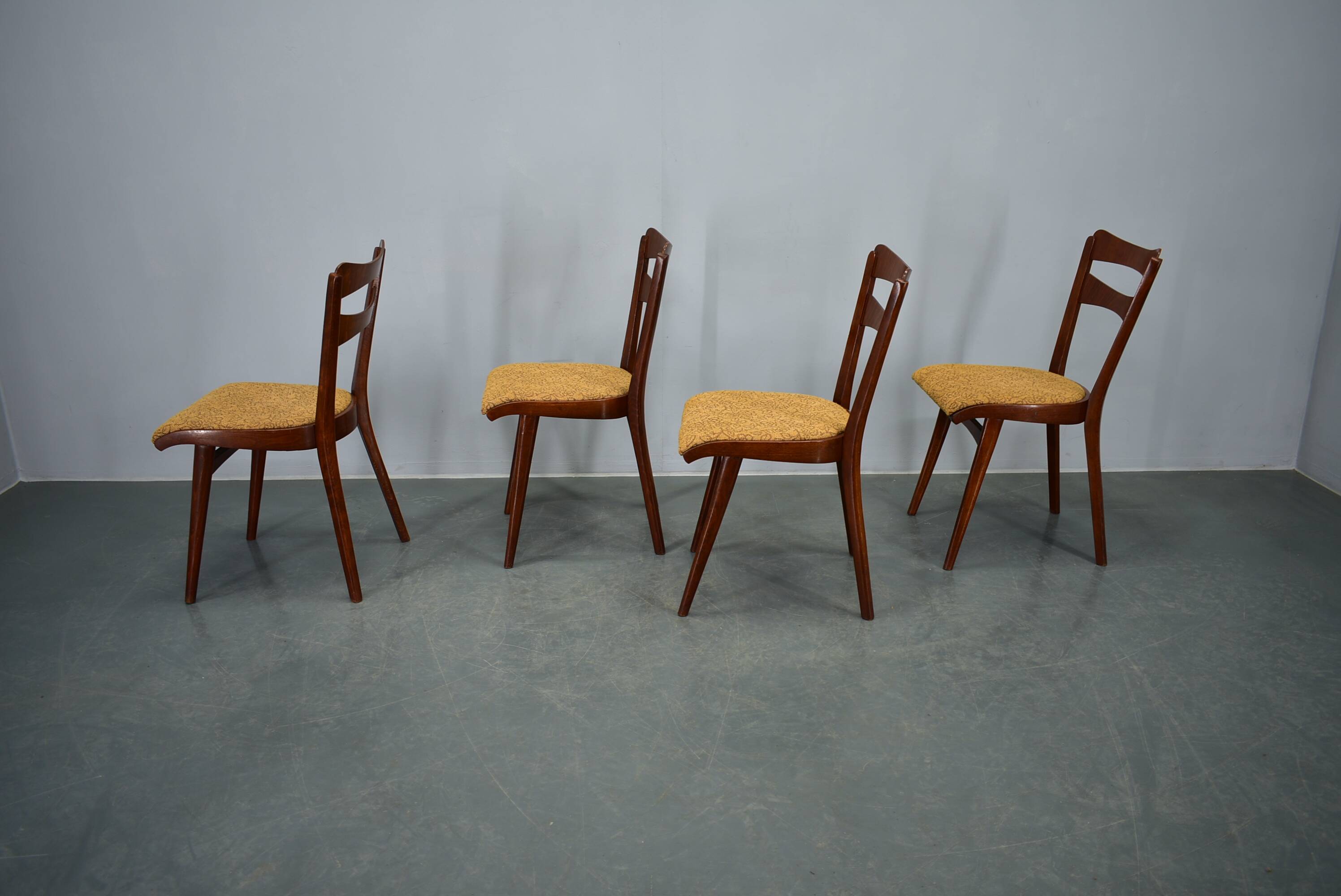 Vintage walnut dining chairs by Mier Topolcany, Czechoslovakia, 1960s, set of 4