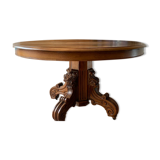 Old table slightly oval cherry tree with central foot with 2 extensions