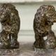 Pair of Medici lions in alabaster, Italy 19th century
