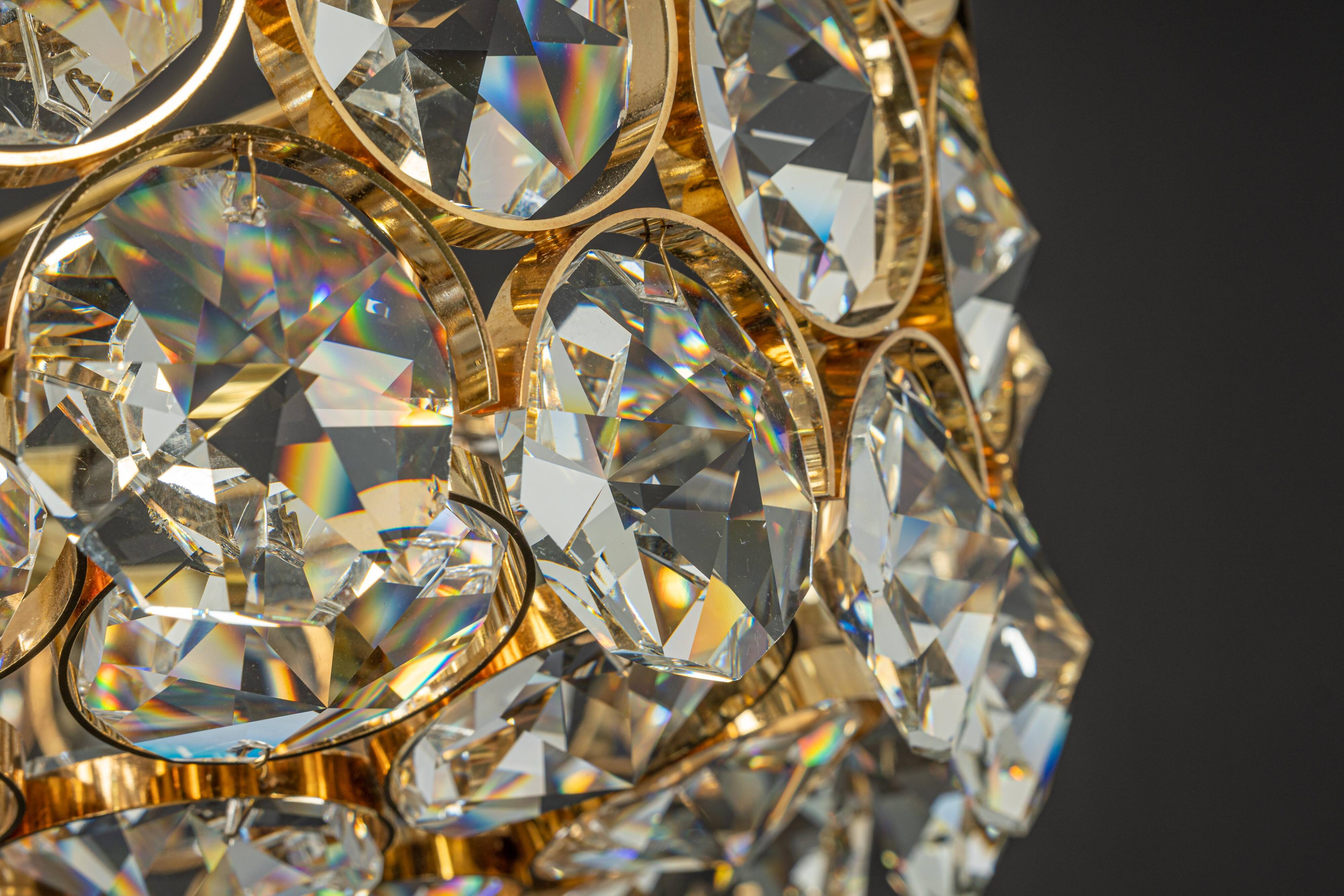 Golden brass chandelier, Sciolari design by Palwa, Germany, 1970s