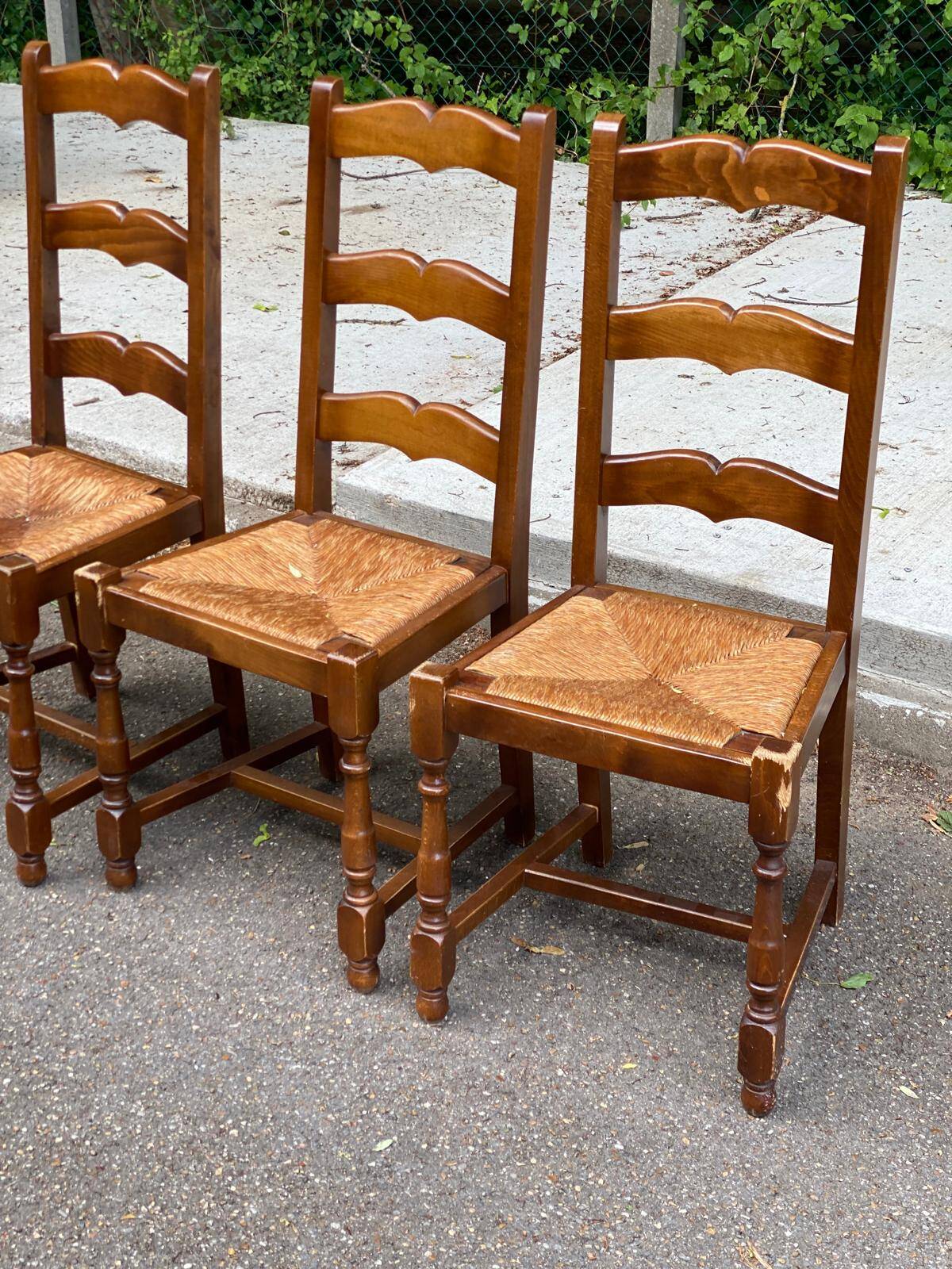 2 or 3 solid wood straw chairs, farmhouse style