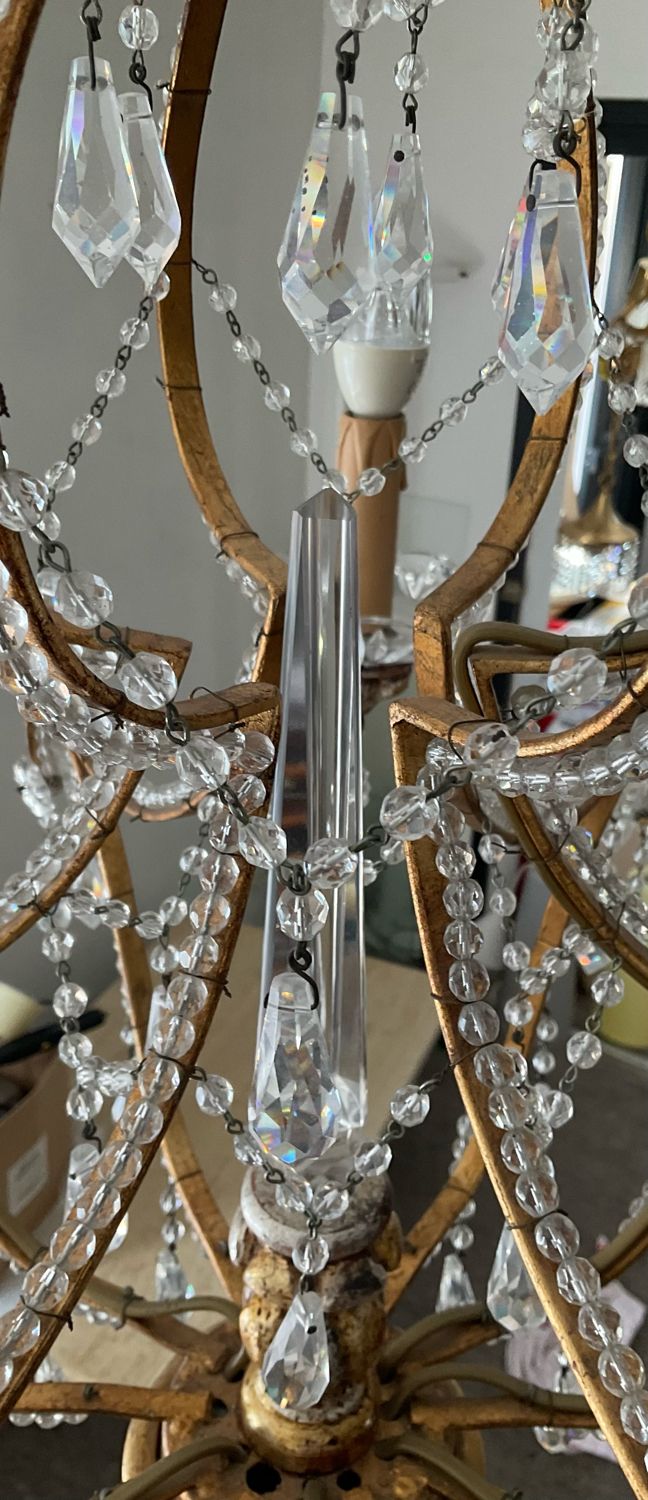 Old Venetian chandelier with Bohemian crystal tassels and gilded wood