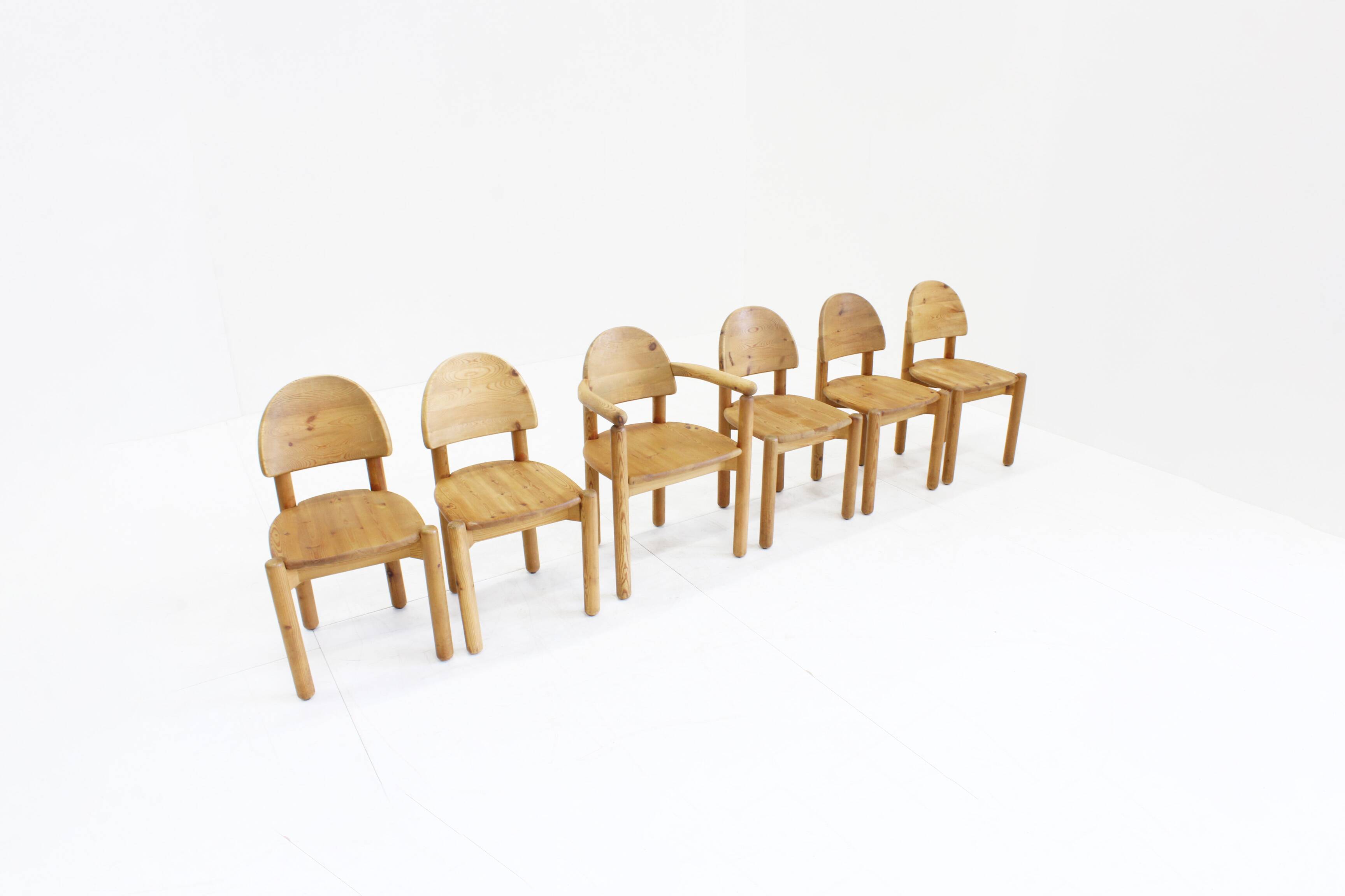 6 x Vintage Dining Room Chairs by Rainer Daumiller pine wood, Denmark, 1970