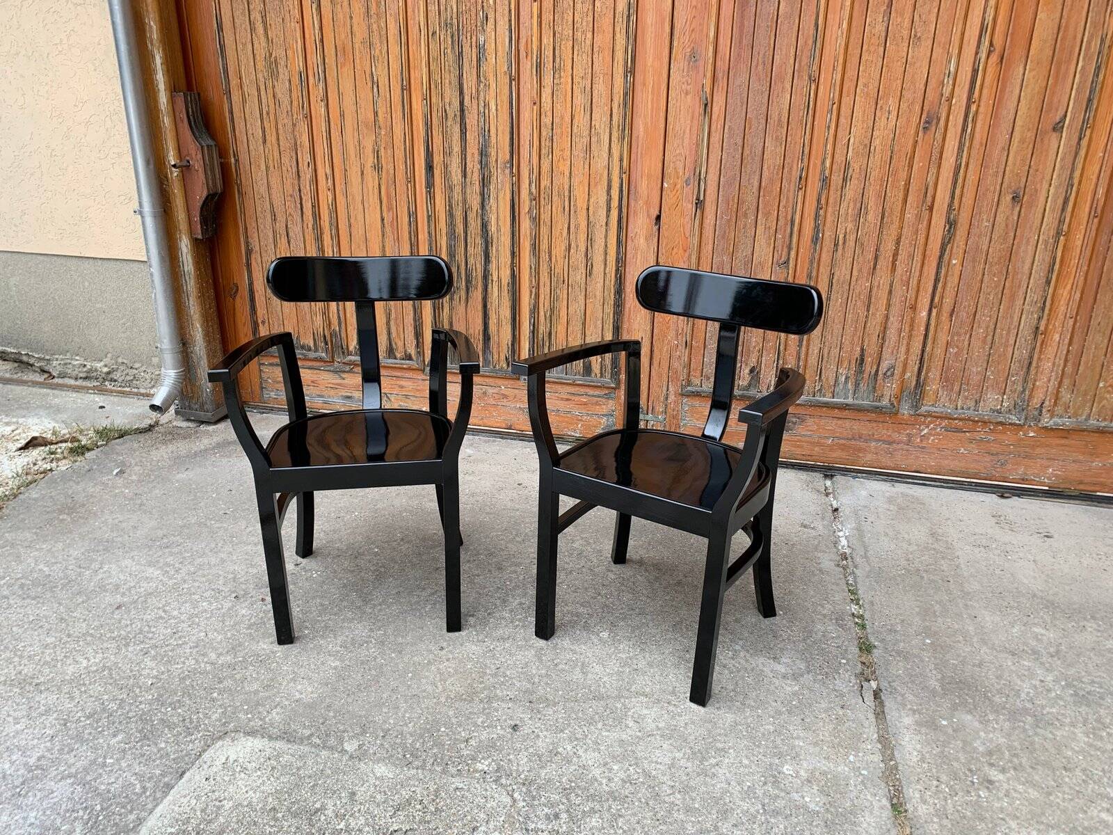 Paire de chaises Art Déco en bois laqué noir par Lajos Kozma, 1920s