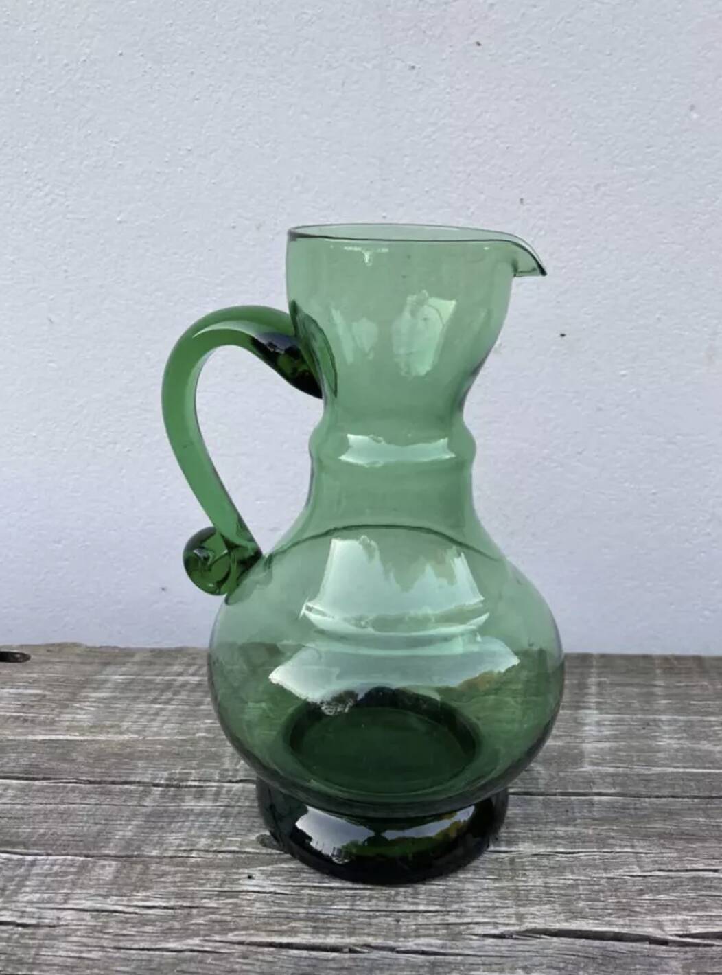 Vintage green blown glass pitcher