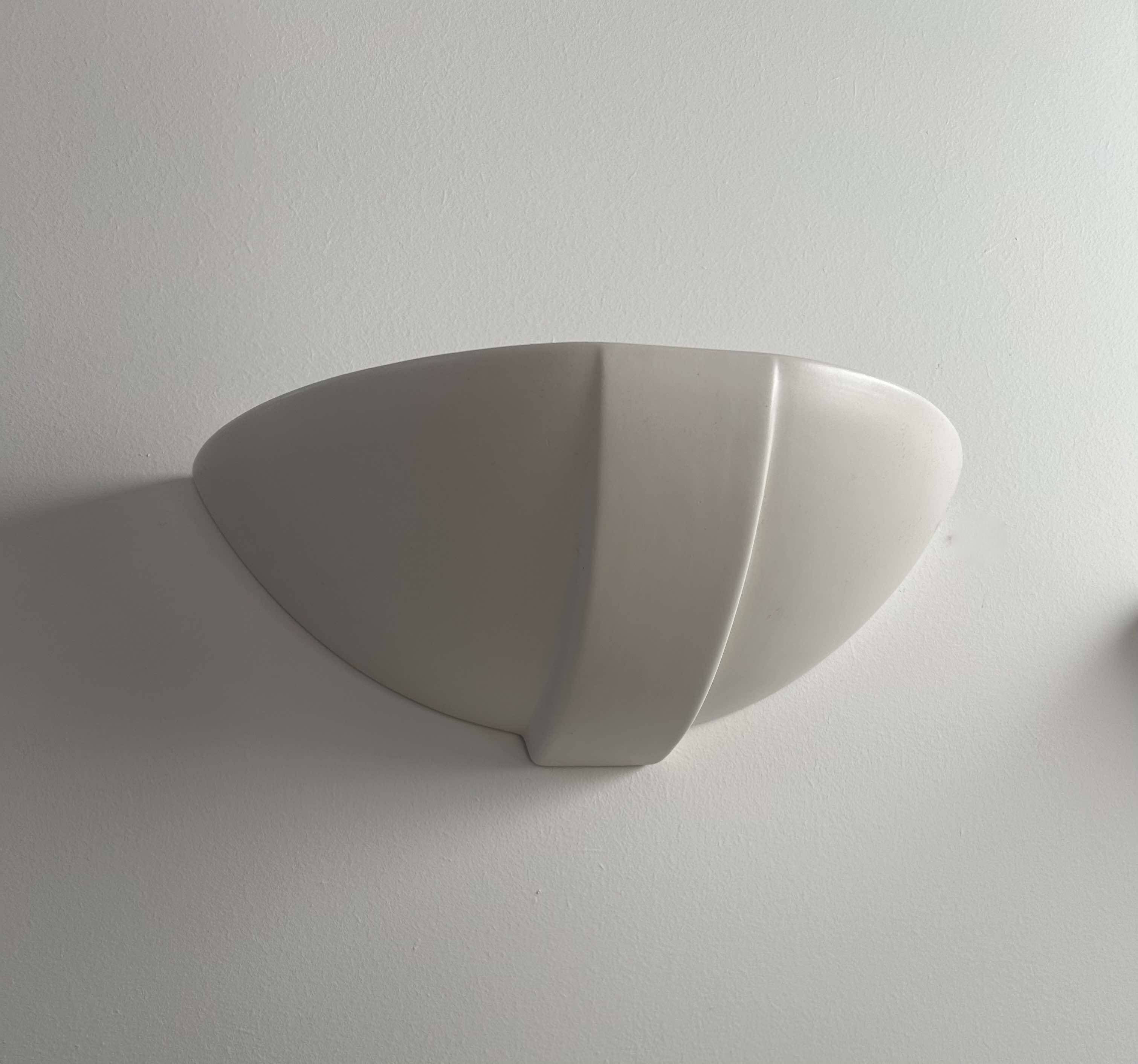 Pair of vintage matte white porcelain wall lights, France 1970.