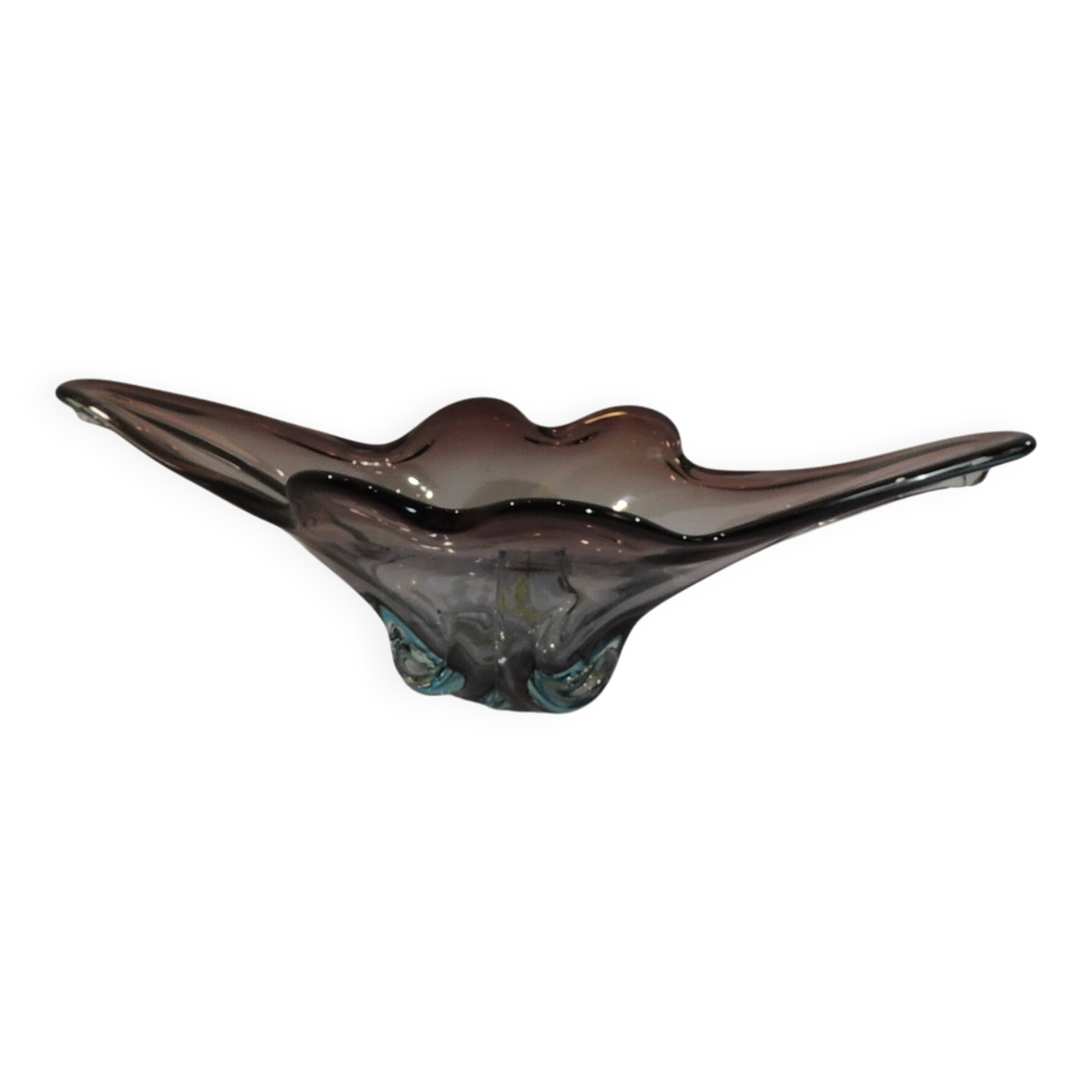 Murano style blown glass fruit bowl in purple with blue highlights - this