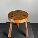 Tabouret de ferme rustique français massif de style brutaliste des années 1950