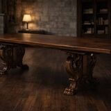 Grand Baroque-Style 11-Piece Dining Suite — Carved Oak & Oak Veneer — Table