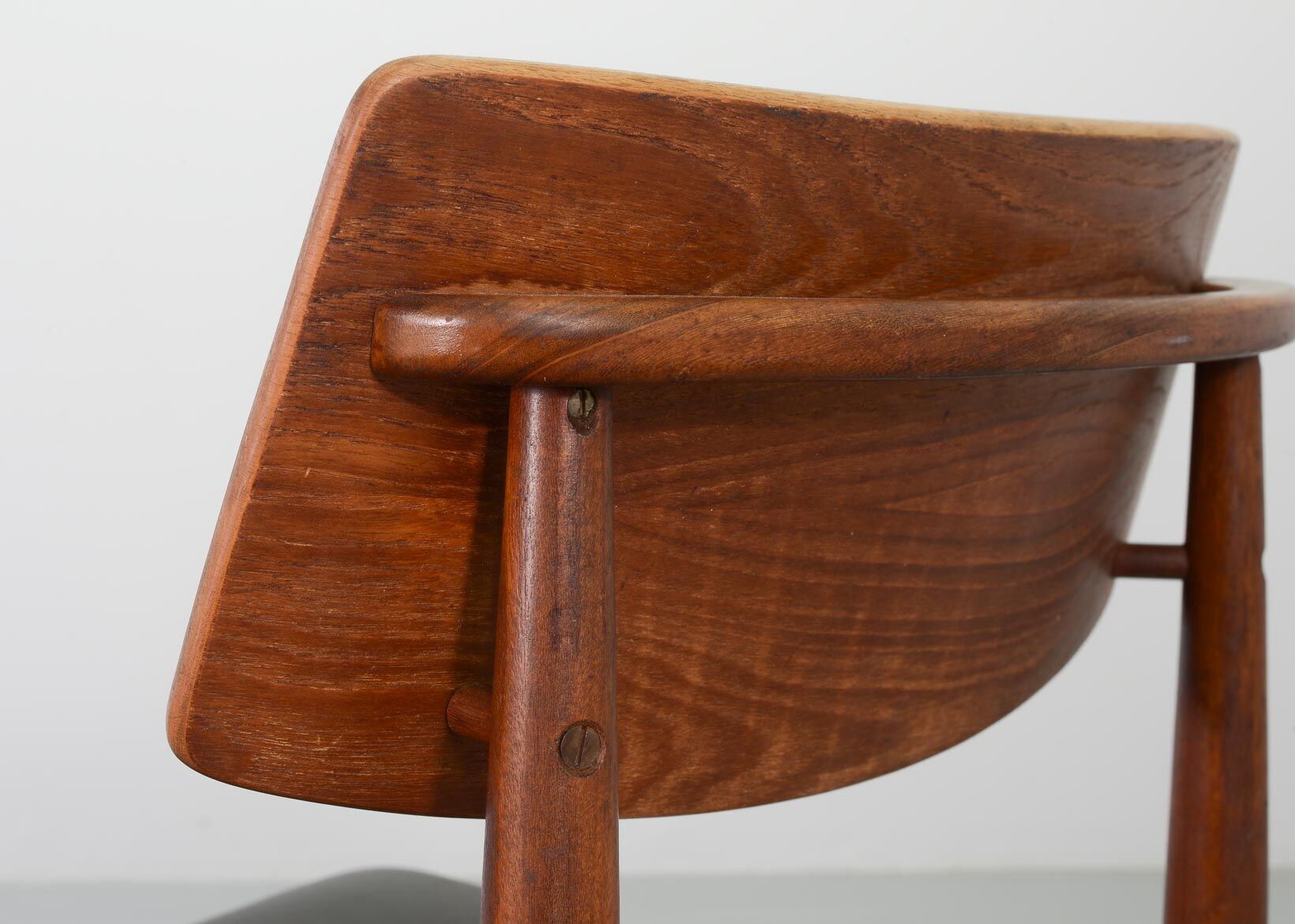 Danish Solid Teak Wooden Dining Chairs with Black Leatherette Seating 1960s