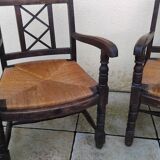 Pair of vintage straw seat armchairs from the 30s/40s.