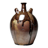 Old stoneware oil jar, glazed and enamelled, 2 handles