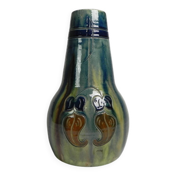 Vase Art déco flamand avec motifs floraux, années 1920