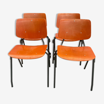 Lot 4 chaises école Kho Liang Le orange