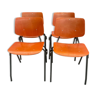 Lot 4 chaises école Kho Liang Le orange